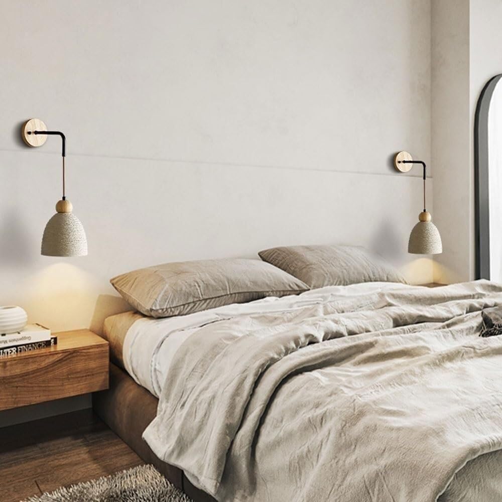 ROPCVAX Nordic Wall Sconce Wood Adjustable Height Lamp for Bedroom